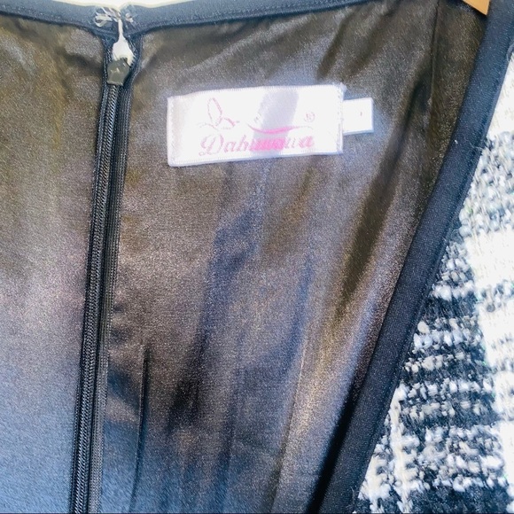 Dabuwawa Tweed Black and White Double Breasted Peplum Mini Dress Size L - Picture 7 of 8